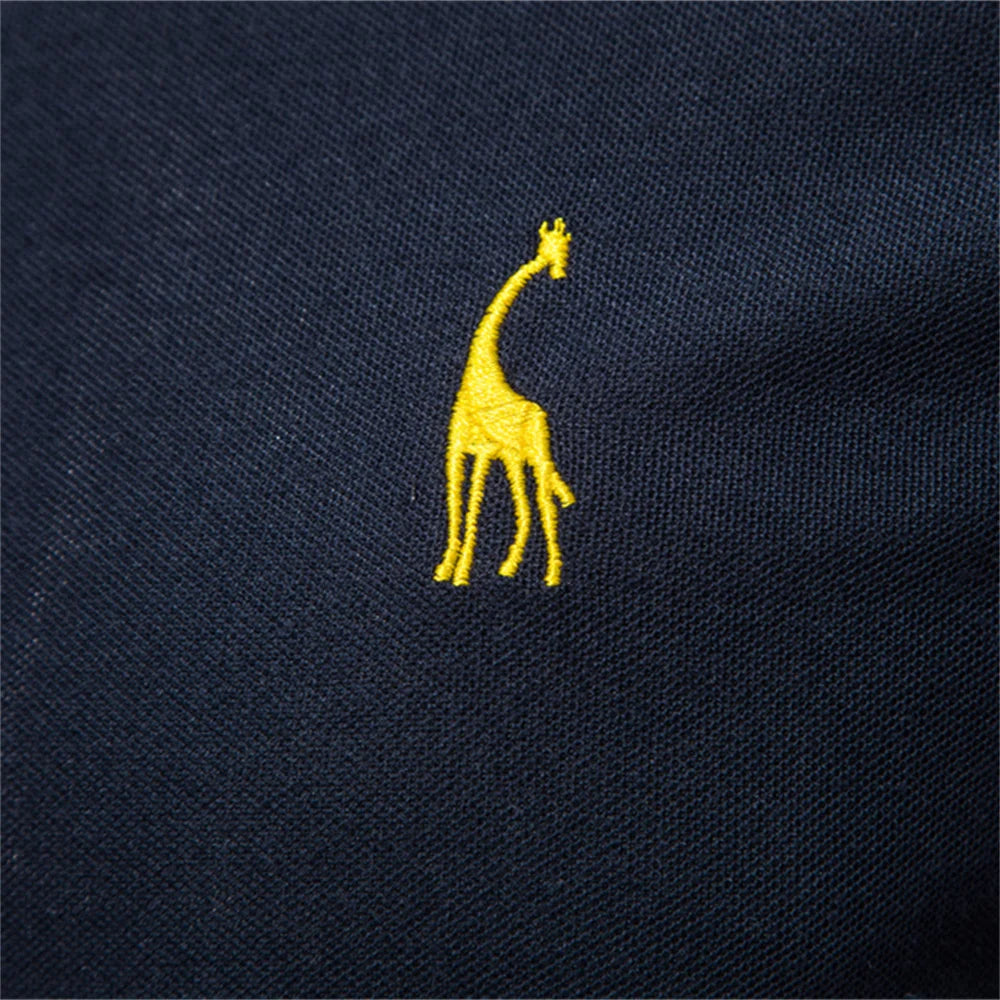 Dropshipping 2021 New Summer Cotton Polo Men Solid Deer Embroidery Short Sleeve Polo Shirt Men Fashion Polo Giraffe Mens Shirts