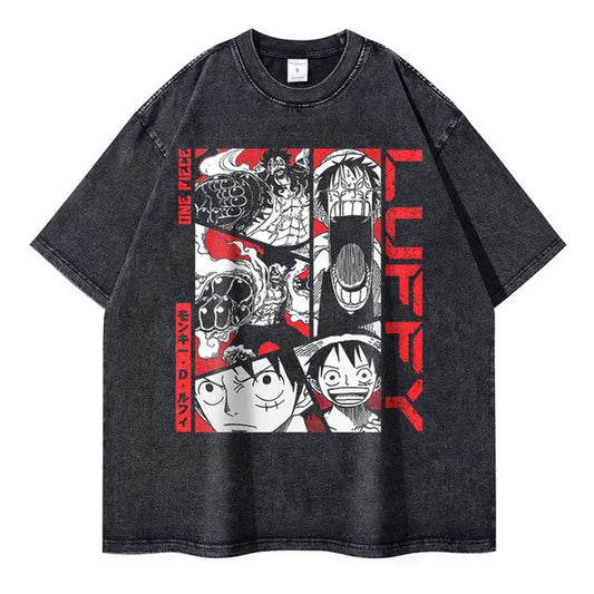 Sanji T Shirts Vintage Washed Anime One Piece T-Shirt Oversized Harajuku Streetwear Manga Ace Law Jinbe Kid Luffy Tops Tees Men