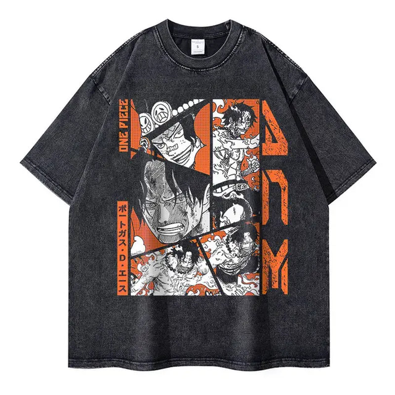 Sanji T Shirts Vintage Washed Anime One Piece T-Shirt Oversized Harajuku Streetwear Manga Ace Law Jinbe Kid Luffy Tops Tees Men